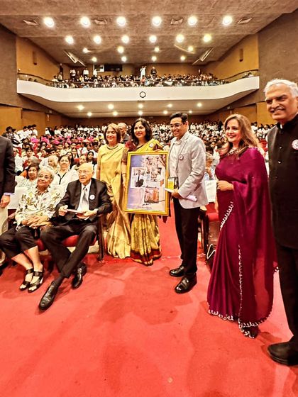 On stage at RD National College for an event by the Public Concern for Governance Trust (PCGT). We felicitated Mr. Manoj Sharma, IPS, the real-life hero of the film '12th Fail', to inspire young minds towards public service.