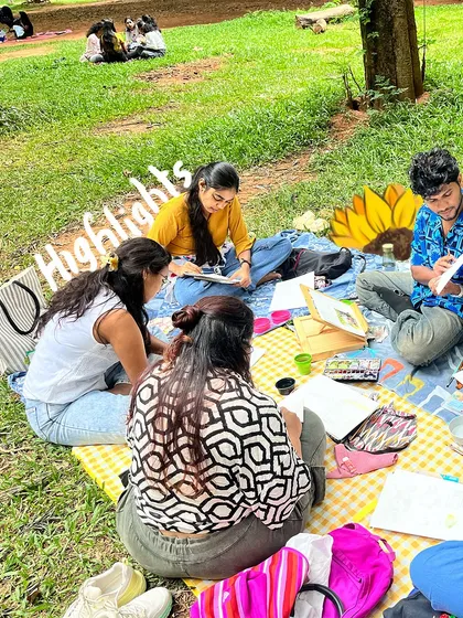 A candid shot from one of our sessions. You can see the focus and calm as participants get lost in their painting. I'm always nearby to offer guidance and support.