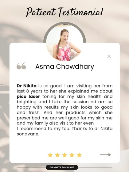 This patient has been with me for 8 years, a journey that includes pico laser toning for skin health. Building long-term relationships based on trust and consistent results is the most rewarding part of my practice.