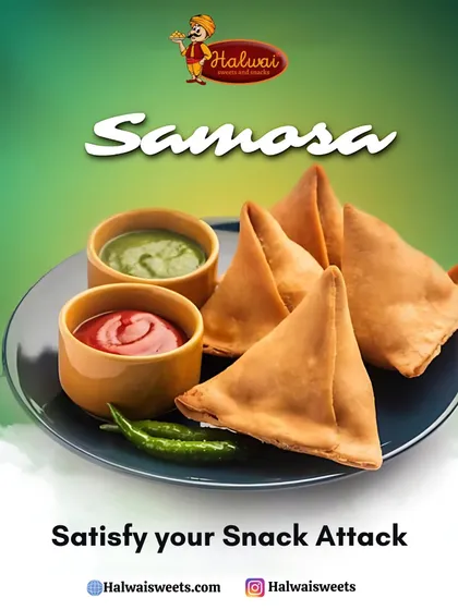Satisfy your snack attack with our classic samosas. Served with tangy ketchup and spicy green chutney, these golden, crispy triangles are a timeless favorite for any time of day.