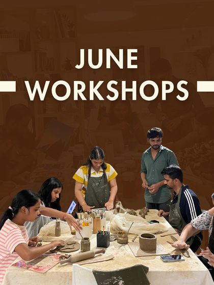 The cover for our June workshop announcement, showing a busy clay session in progress.