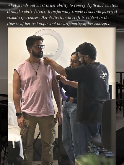 "What stands out most is her ability to convey depth and emotion through subtle details." Our artists working together to ensure perfect placement before the session begins.