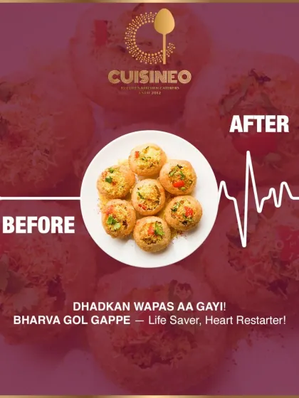 Our Bharva Gol Gappe are a crowd favorite, a true "heart restarter". This playful graphic captures the joy and explosion of flavor in every bite, a highlight of our Purani Dilli chaat selection.