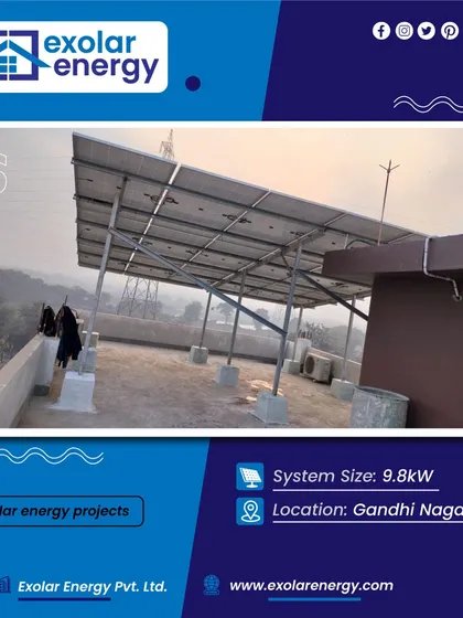 This image showcases the robust mounting structure of a 9.8kW system in Gandhi Nagar, Delhi. We ensure every installation is engineered for stability and durability to withstand the elements for decades.