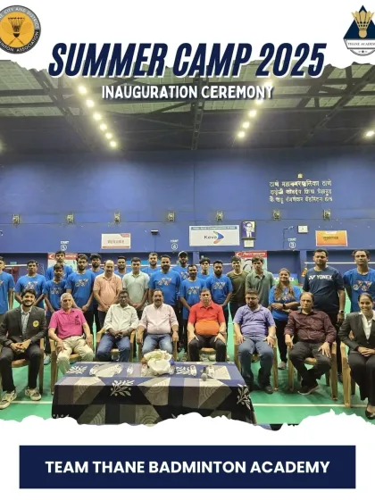 Team Thane Badminton Academy at the inauguration of our 33rd National Level Summer Badminton Training Camp. Our dedicated coaches and staff are ready to guide the next generation of champions.