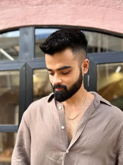 A top-down view of this fade haircut, showing the texture and styling on top.