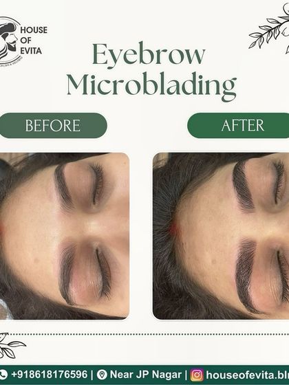 A perfect example of clean, crisp Microblading. The "after" shows how I built up the brow shape with precise strokes for a fuller, more defined look.