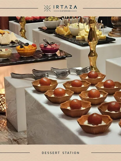 A sweet ending is a must. My dessert stations are a feast for the eyes and the palate, featuring a beautiful spread of treats like these classic Gulab Jamun presented alongside modern desserts and a curated cheese board.