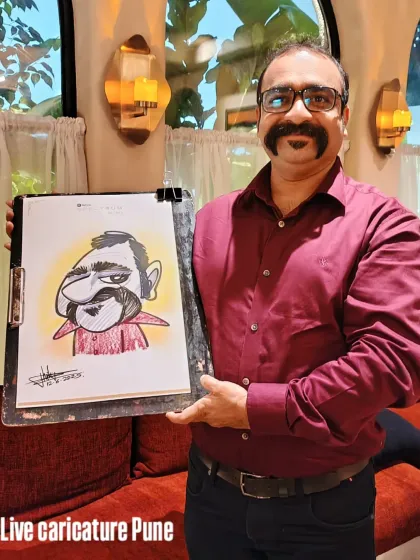 This gentleman's impressive mustache was a fun feature to exaggerate in his caricature at the corporate event.