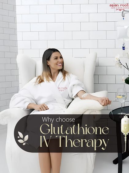 A client relaxing during a Glutathione IV Therapy session. This treatment is a perfect wellness escape, offering detoxification and skin rejuvenation in a serene, comfortable setting.