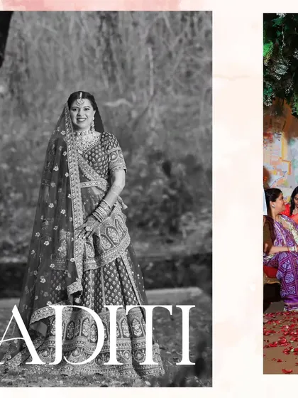 A collage capturing the bride's portrait and a candid moment from the ceremony. It shows the blend of posed elegance and spontaneous joy that I aim for in every wedding.