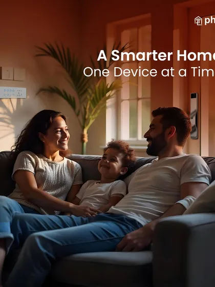 A smarter home, one device at a time. This image of a family relaxing together represents the comfort and security that a fully automated Phlipton home provides.
