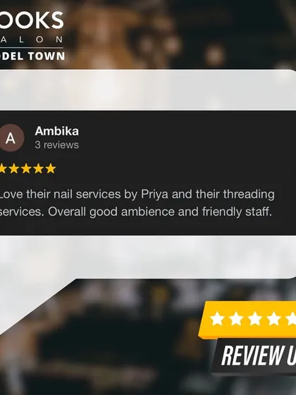 A wonderful review from our client Ambika. She gives 5 stars for our nail services by Priya, as well as our threading services, and compliments the good ambiance and friendly staff.