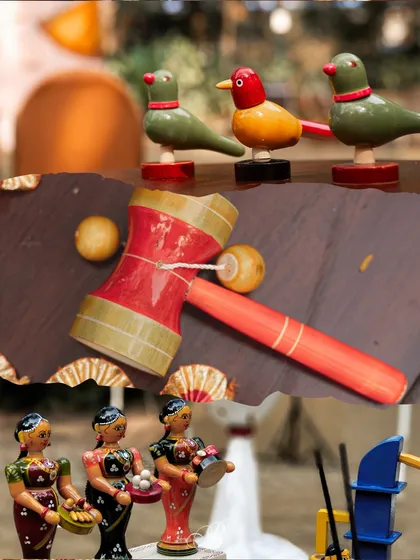 I believe in weaving local heritage into wedding decor. These colorful Channapatna crafts, handmade by local artisans, bring a playful and authentic touch to the celebration, making the details as meaningful as the main event.