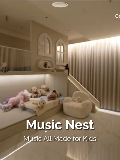 Give each family member their own sound zone. In this children's room, our MusicNest system allows for independent control, so kids can enjoy their playlists or audiobooks without disturbing the rest of the household.