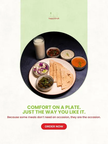 This is what we call comfort on a plate. A complete, balanced thali with sabzi, dal, roti, salad, and buttermilk that feels like a warm hug and nourishes your body from the inside out.