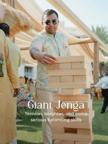Games are a fantastic way to encourage interaction. A Giant Jenga set brings out the competitive spirit and laughter, making it a perfect addition to a relaxed outdoor event.