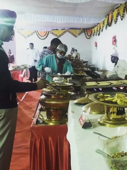 The food line at a traditional Rajputana wedding. We set up live counters to serve hot, fresh rotis and other delicacies, keeping the authentic village fair feel.
