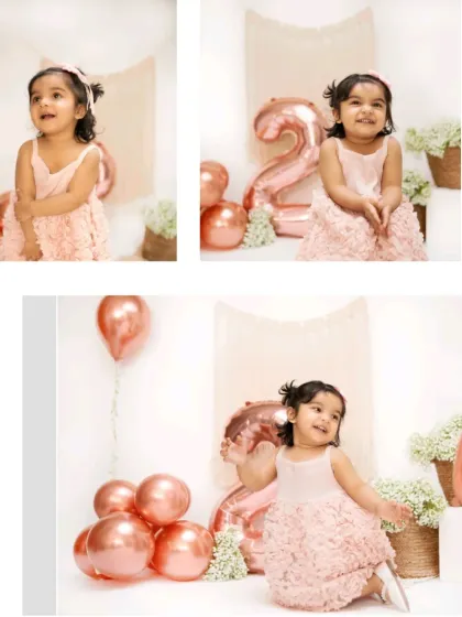 A collage of a little girl celebrating her second birthday. We capture various poses and moments to give you a full story of the celebration.