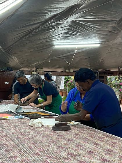 The studio is a place of learning and exchange. Participants in a workshop with Selvedge Magazine work alongside our artisans, each learning from the other in a shared celebration of textile art.