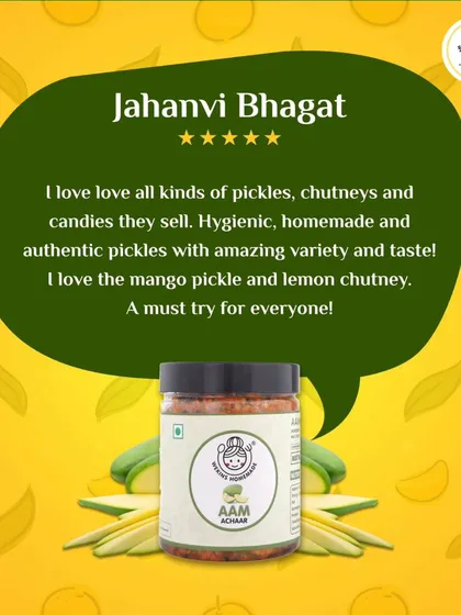 "I love all kinds of pickles, chutneys and candies they sell." We're thrilled you enjoy our variety and authentic taste, Jahanvi. Thank you for the love.