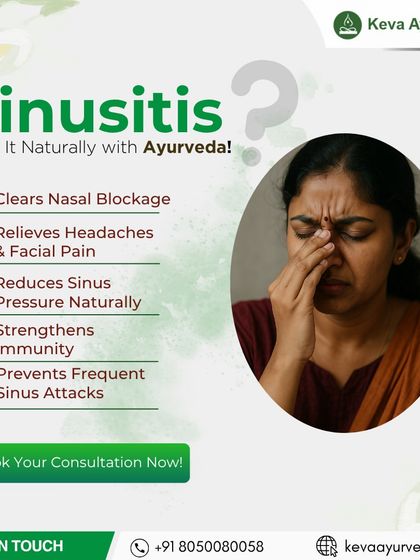 Heal sinusitis naturally with Ayurveda. Our treatments clear nasal blockage, relieve headaches, and strengthen your immunity to prevent frequent sinus attacks.