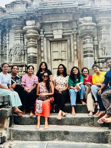 A group of travelers at the Chennakesava Temple. I arrange for knowledgeable local guides to explain the history and significance of these amazing structures.