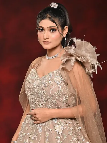 A straight-on view of the spotlight eye makeup. The look is powerful yet elegant, suitable for a wide range of commercial and fashion concepts, from evening wear to beauty campaigns.