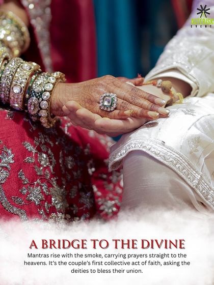 A close-up of the couple's hands during the ceremony, symbolizing their first collective act of faith and a prayer for blessings.