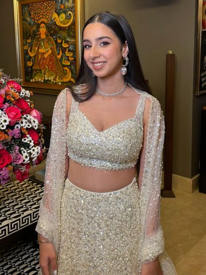 A close up of the shimmering cocktail look. The makeup is blended seamlessly for a flawless finish that looks great in photos.