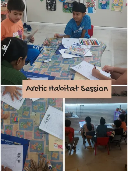 Our Arctic Habitat session was a mix of discussion, worksheets, and art. This collage shows the kids learning about polar animals and their environment.