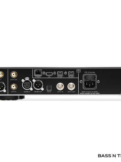 A close-up of the Weiss MAN301R's back panel, highlighting its versatile connectivity options for any high-end digital or analog system.