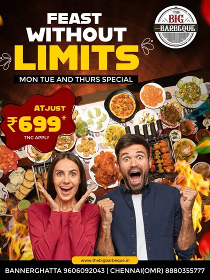 Hungry much? Say no more. Dive into an unlimited feast for just ₹699 on Mondays, Tuesdays, and Thursdays.