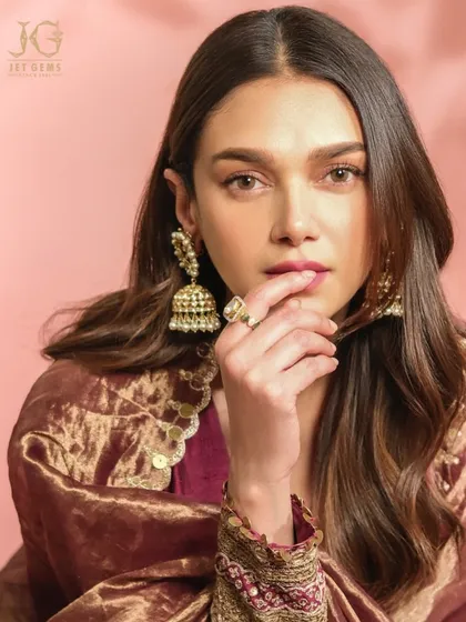 The royal and ethereal Aditi Rao Hydari, looking absolutely captivating. Her traditional look is enhanced by my stunning Polki ring and classic jhumka earrings.