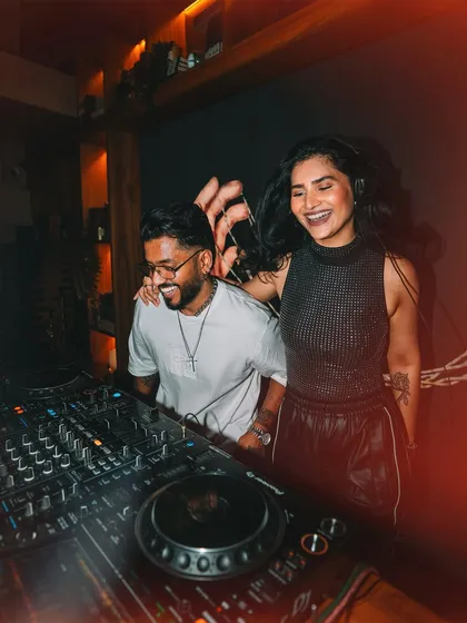 All smiles behind the decks with Shameless Mani. Our chemistry and friendship translate into the energy of our sets, making every SMXS Takeover a blast.