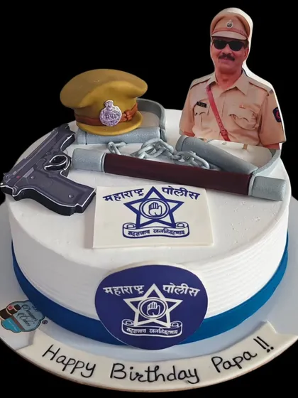 It was an honor to bake this cake for an ACP in the Maharashtra Police. The design includes the police logo, a cap, and other symbols of the force to celebrate his service.