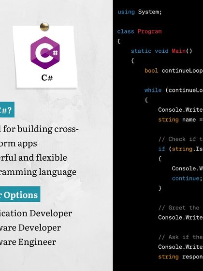 Why learn C#? It is a powerful and flexible language from Microsoft, ideal for building cross-platform applications, especially in game development and software engineering.