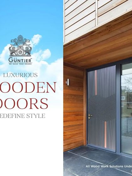 A graphic showcasing one of my luxurious wooden doors with a modern textured design, perfect for a stylish home exterior.