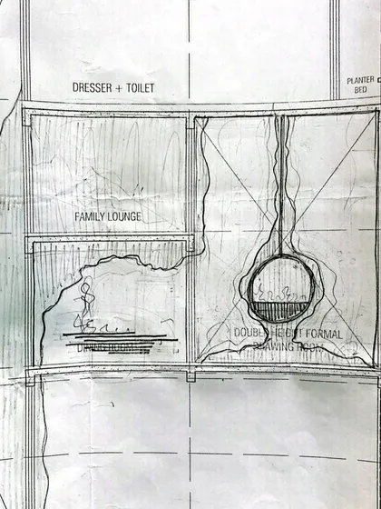 Every project begins with a vision. This initial hand-drawn sketch for a double-height formal drawing room and fireplace feature shows the conceptual foundation of our design process, where ideas first take shape before being translated into reality.