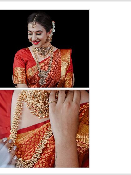 A collage focusing on the bride's stunning gold jewelry. The close up on the necklace detail shows my attention to the finer points of bridal attire.