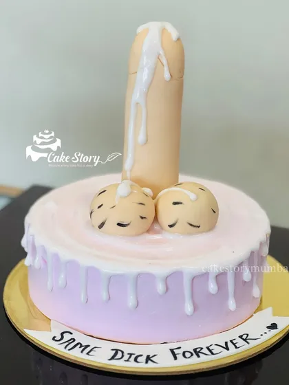 'Same Dick Forever'. A hilarious and popular choice for bachelorette parties, this adult-themed cake is a funny way to celebrate the bride-to-be's upcoming wedding.