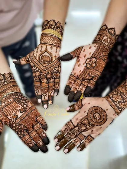 Siders are a modern and chic way to wear henna. Here’s a look at four different siders designs I created for a group, each with its own unique style, from bold peacocks and elephants to delicate mandalas and florals.
