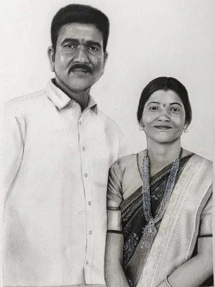 The final version of a commissioned portrait for a couple, completed with graphite and charcoal. I focused on achieving a realistic likeness and capturing the quiet dignity in their expressions.