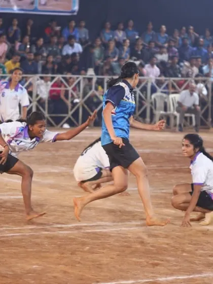 A moment of intense action during a women's match.