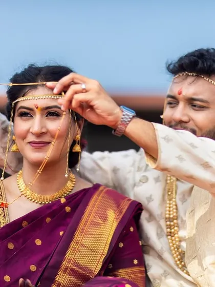 Creating moments that last forever. This portrait captures a quiet, traditional moment during a Maharashtrian wedding ceremony.