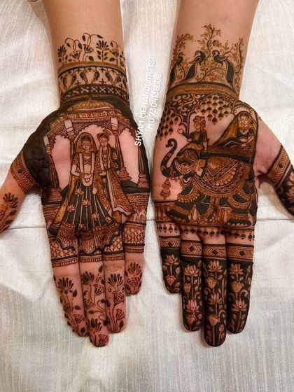 A clear, top-down view of the varmala and bride-on-elephant mehandi, highlighting the symmetry and clean lines.