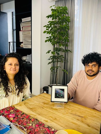 The team at Speckle Interiors in Bangalore with our smart keypad. We are proud to partner with designers who embrace smart technology in their projects.