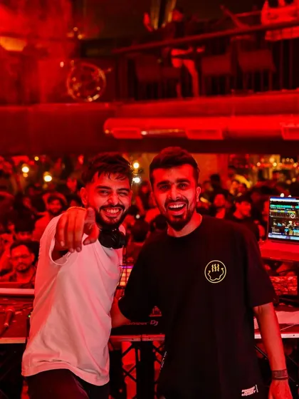 Sharing a laugh with DJ Vaibhav after a successful night of back-to-back bangers. The energy is always high when we play together.