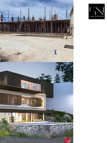 Introducing our upcoming residential project in Tanzania. This image pairs an on-site construction photo with a 3D render to show the vision for this luxury modern home.