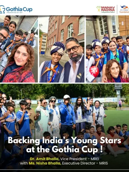 Backing India's young stars at the Gothia Cup. Our leadership, Dr. Amit Bhalla and Ms. Nisha Bhalla, in Sweden supporting the Indian contingent and celebrating their journey from grassroots to a global stage.